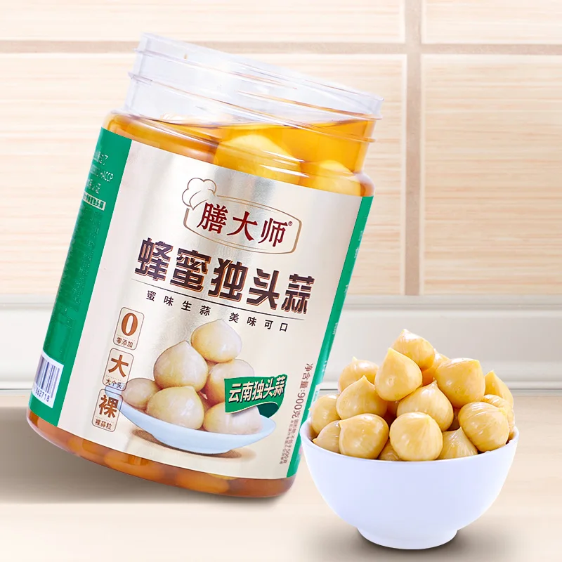 Clean Pollution Free Green Food Raw Garlic Peeled Honey Pickled Single Headed Canned Garlic