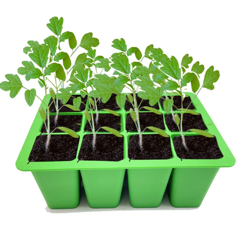 2024 food grade material 12 cell durable reusable seed starting tray silicone seed tray silicone plant tray