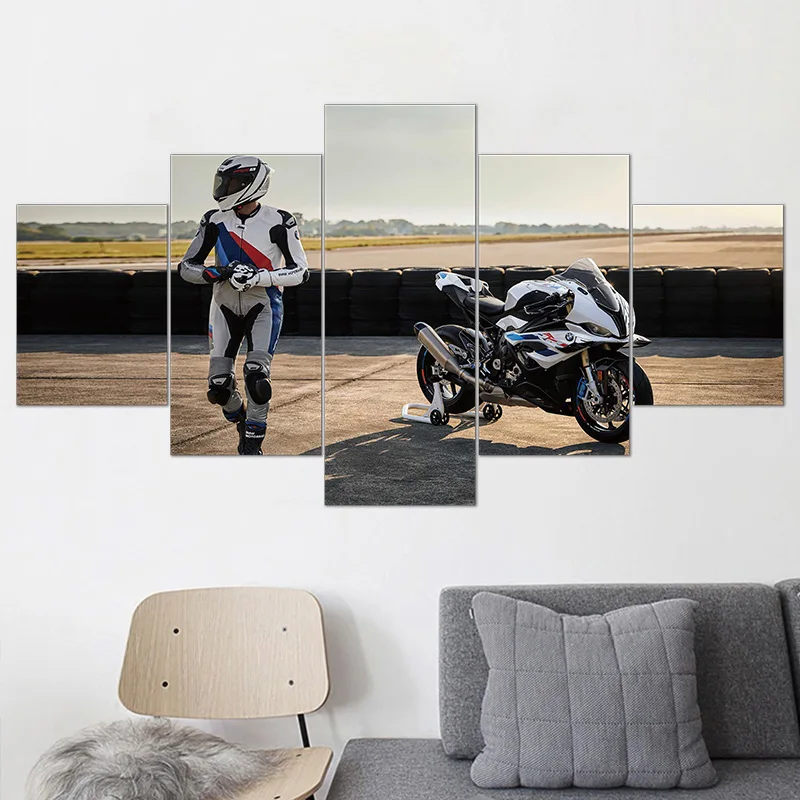 BMW motorcycle 5 panel painting and wall art decorations for home framed canvas painting A gift that boys can not refuse