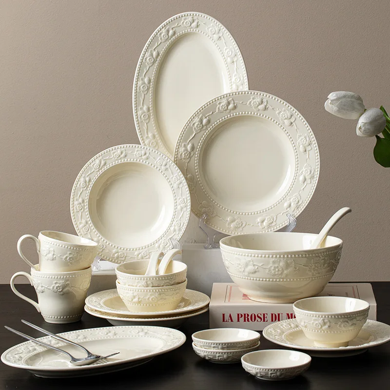 Ceramic tableware Chrysanthemum plate Creative dish set dinner plate Ceramic soup bowl plate