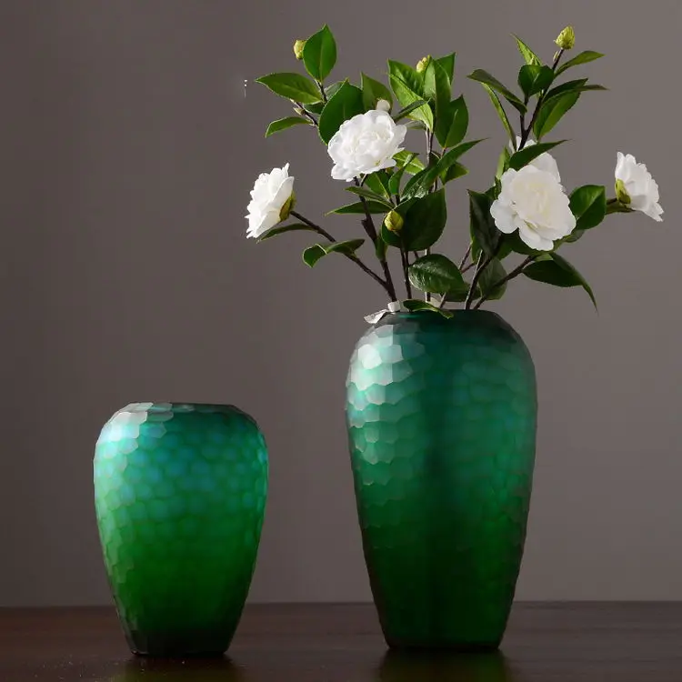 European Style Green Glass Vase Home Decor High End Floreros-De-Cristal-Larg