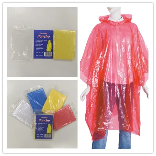 Throw Away PE Disposable Emergency Poncho Camping Hiking Fishing Rain Ponchos Portable Waterproof Raincoat for Adult