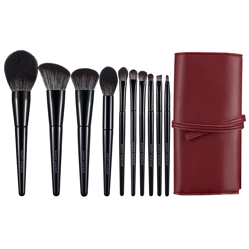 HAPPYMAKEUP High Quality Beauty Brush Set 10pcs Soft Vegan Hair Wholesale Promotion Cheap Makeup Brush Set With Bag