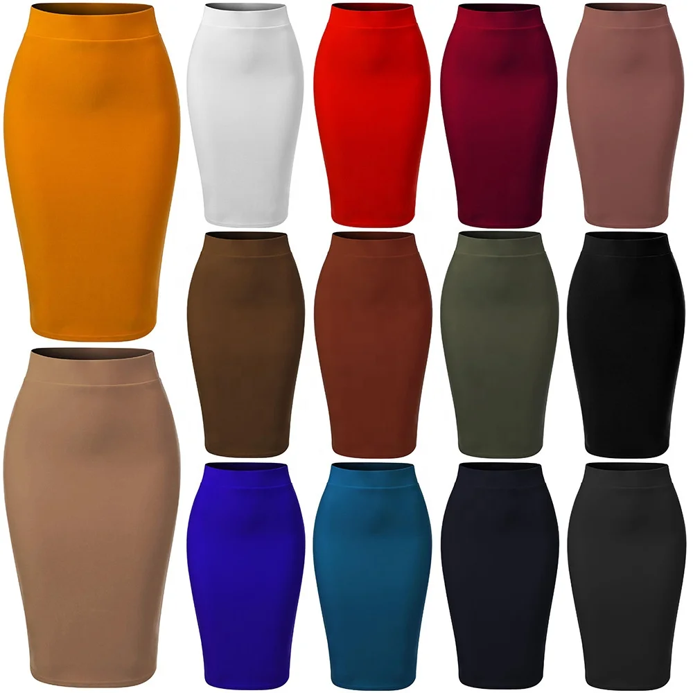New Arrival Autumn and Winter Women Slim Sexy Below Knee Pencil Skirt 14 Solid Colors High Waist Skirt for Office Ladies