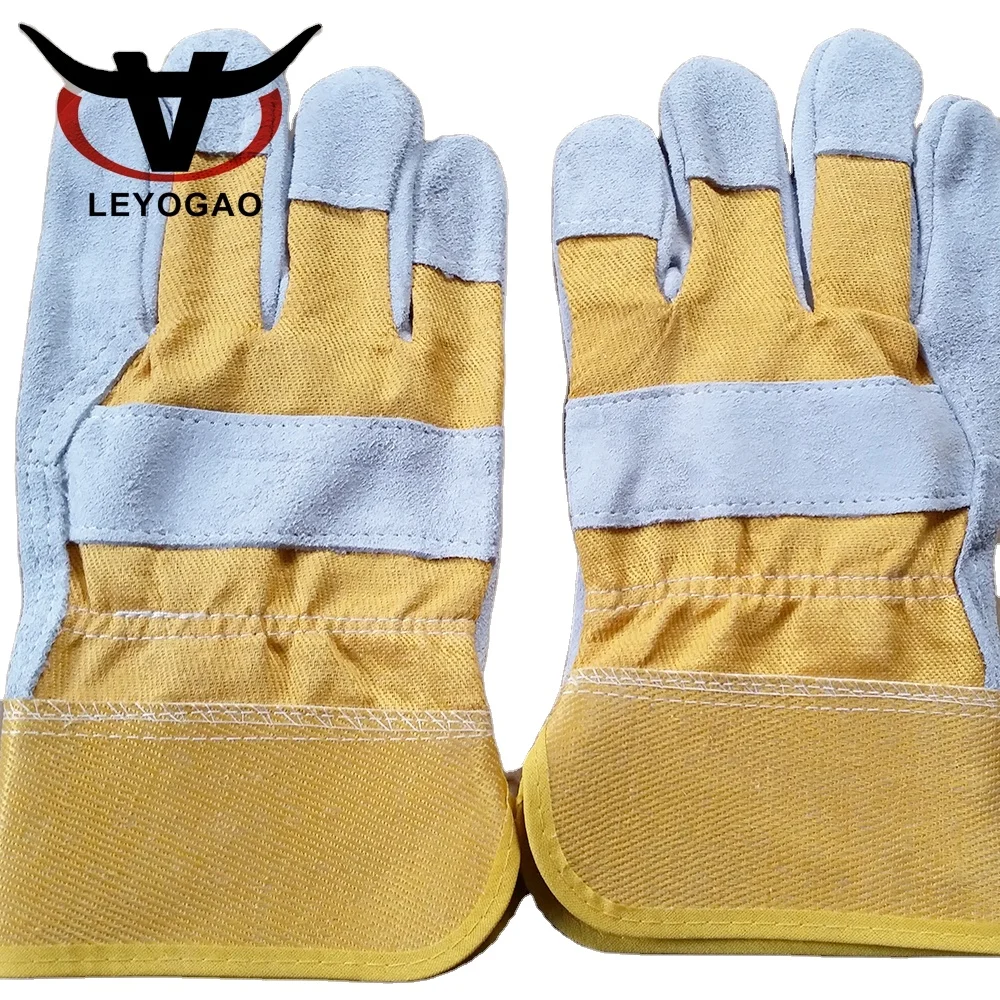 Western style yellow construction working full palm cowhide  safety work leather gloves for man women