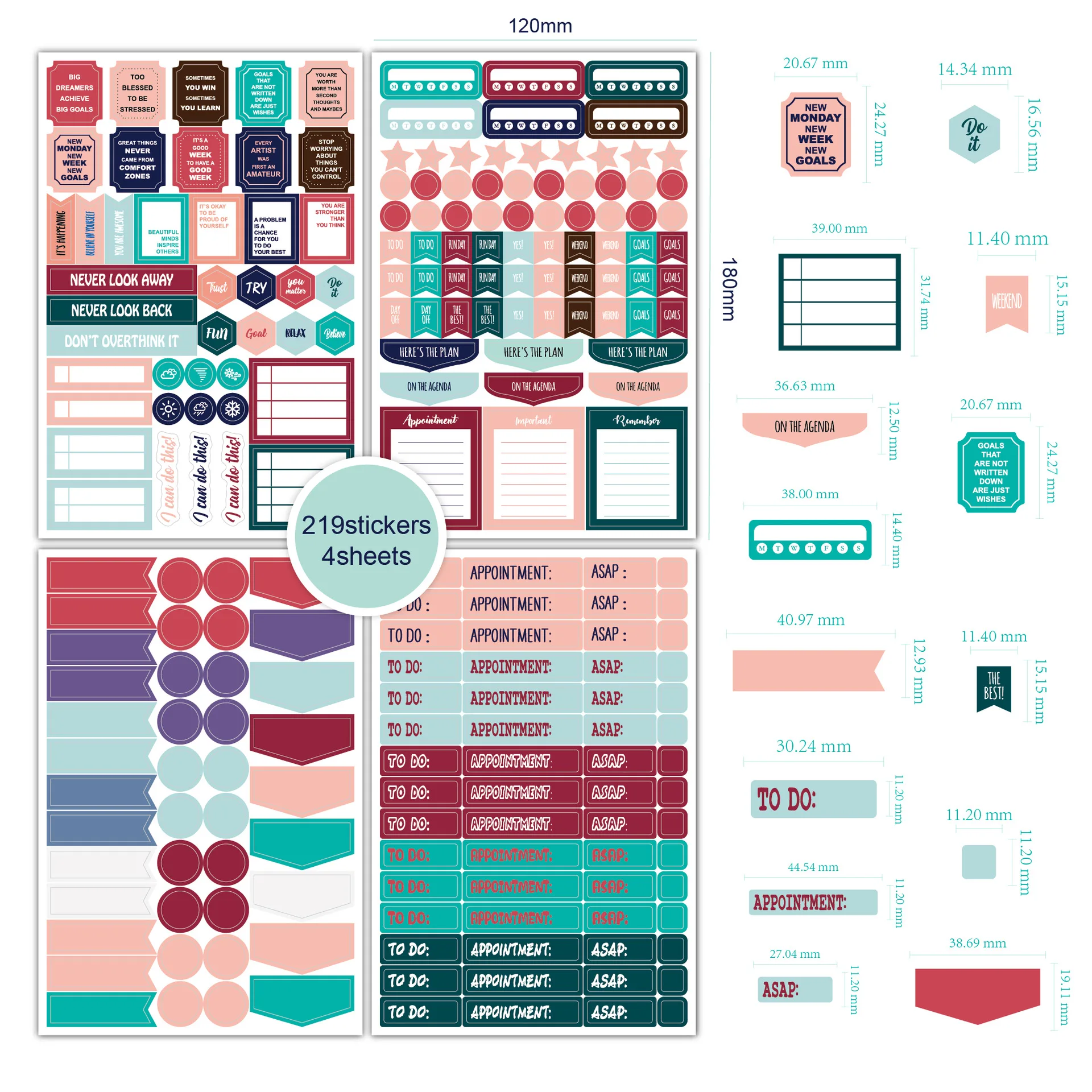 Monthly Weekly daily Planner Sticker Scrapbooking Calendar Decorating Aesthetic Sticker Vacation Journaling Unique Stickers pack