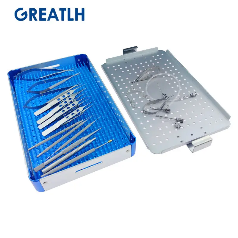 stainless steel 21 pcs instruments cataract surgery set cataracte kit with sterilization box