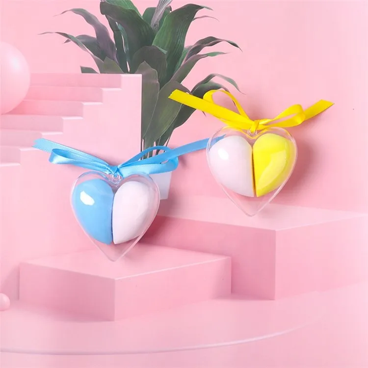 2PCS Love Box Case Beauty Facial Blender Colorful Super Soft Cosmetic Blending Heart Makeup Sponge Set