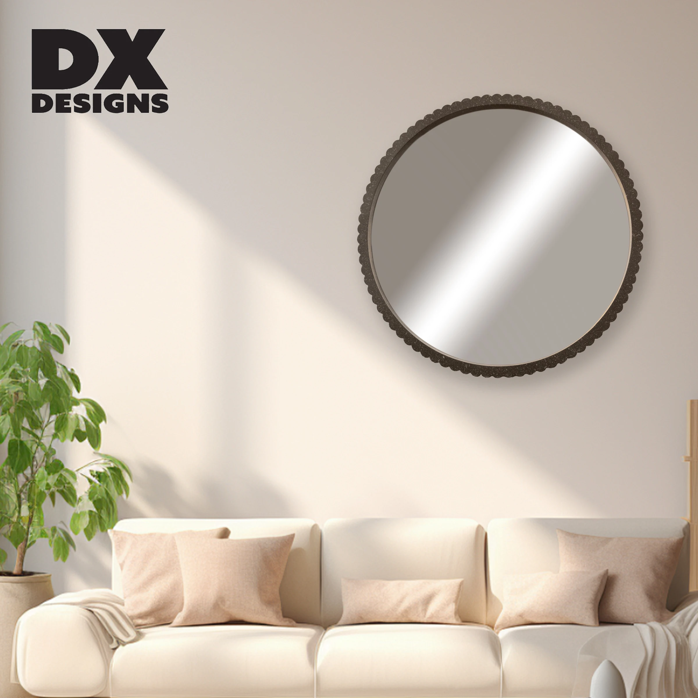 Minimalism Lacquer Scalloped Edge Hanging Mirror Sandstone Effect Charismatic Lacquer  Wall Mirror For Home Hotel Coffee Shop