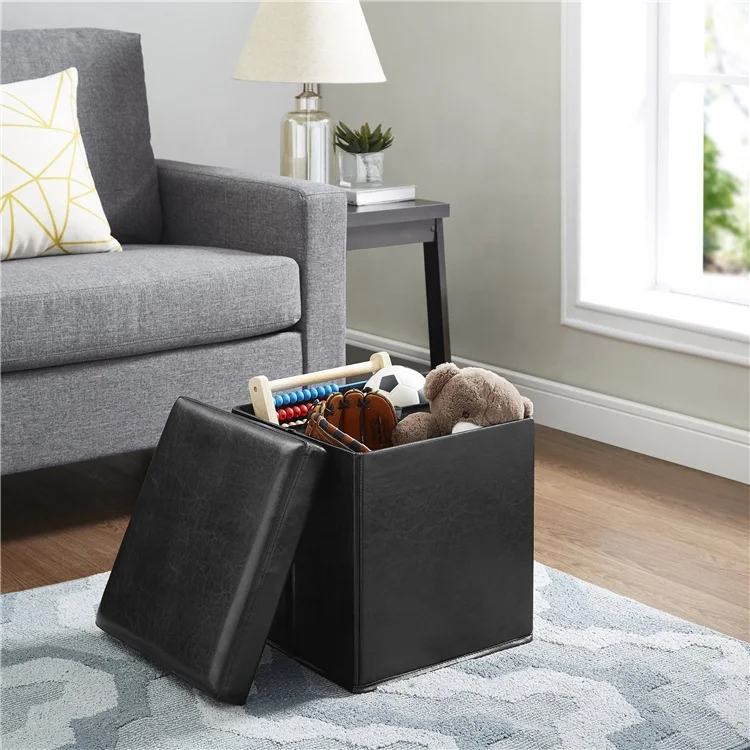 Custom Fold Box Luxury Cubic Leather Ottoman Storage Boxes Ottoman Pouf