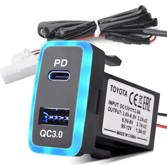 Toyota Vigo PD Type C USB Power Socket, USB C & Quick Charge 3.0 Car Charger USB Adapter Port Socket for Smartphone/Pad/Tablet