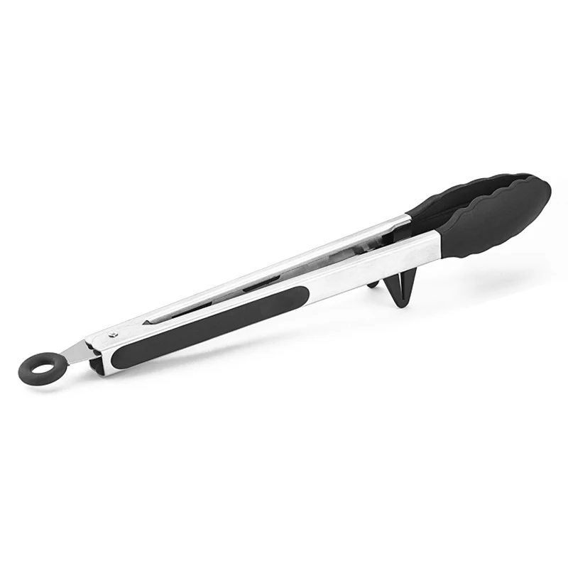 Stainless Steel Silicone Food Clip Tongs Kitchen Gadgets Salad Bread Cooking Food Serving Tongs With Stand
