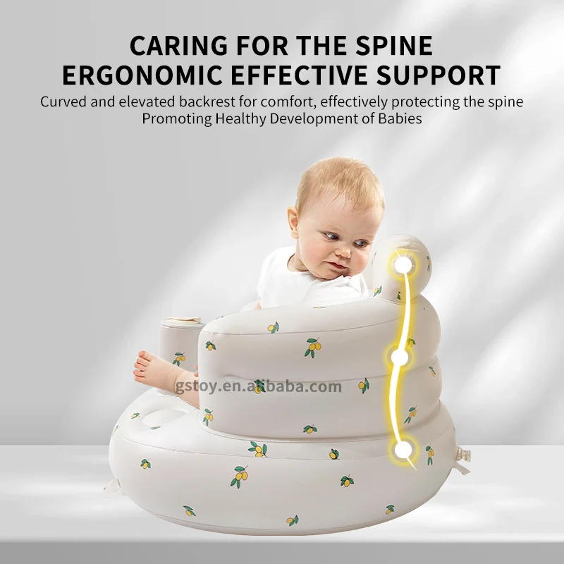 Small chassis olive kids learning support seat PVC toddler feeding chair  inflatable baby sofa