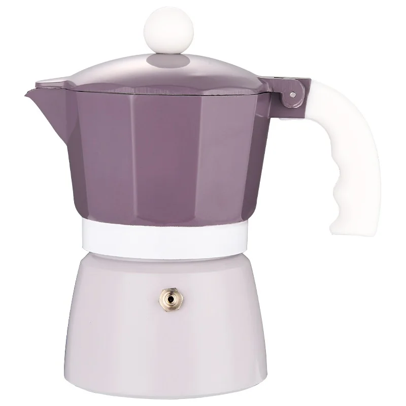 new purple aluminum 6 cup moka pot silver valve spherical knob stovetop espresso maker