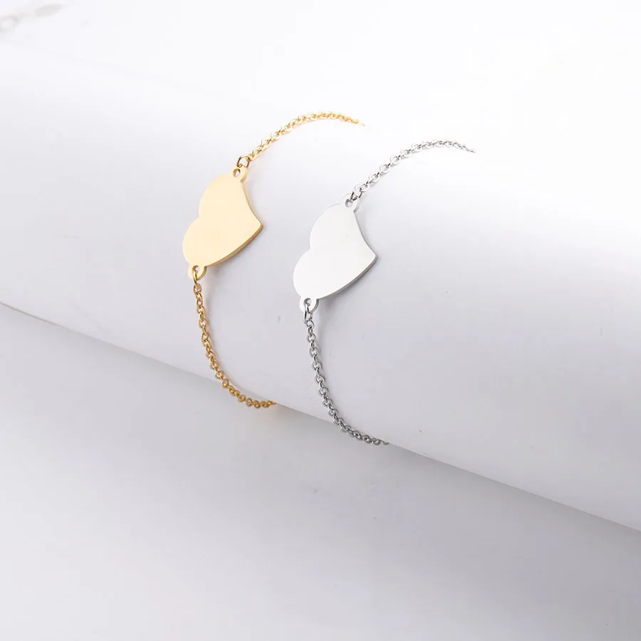 Bracelet Custom Logo Fashion Simple Gold Heart  Bracelet Chain Adjustable Bracelet for Women