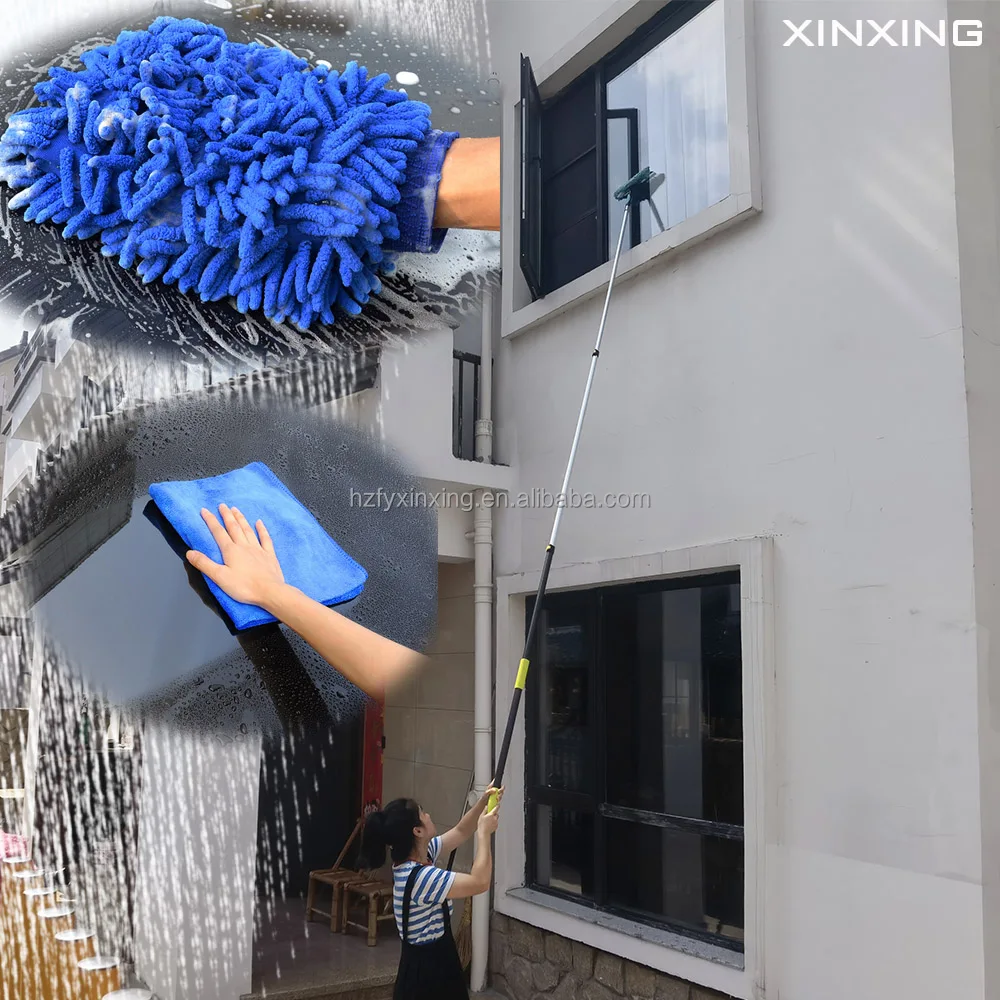 POLEPRO Telescopic Pole with Brush for Window Cleaning Kit Extension Handle Window Squeegee  Floor Washing