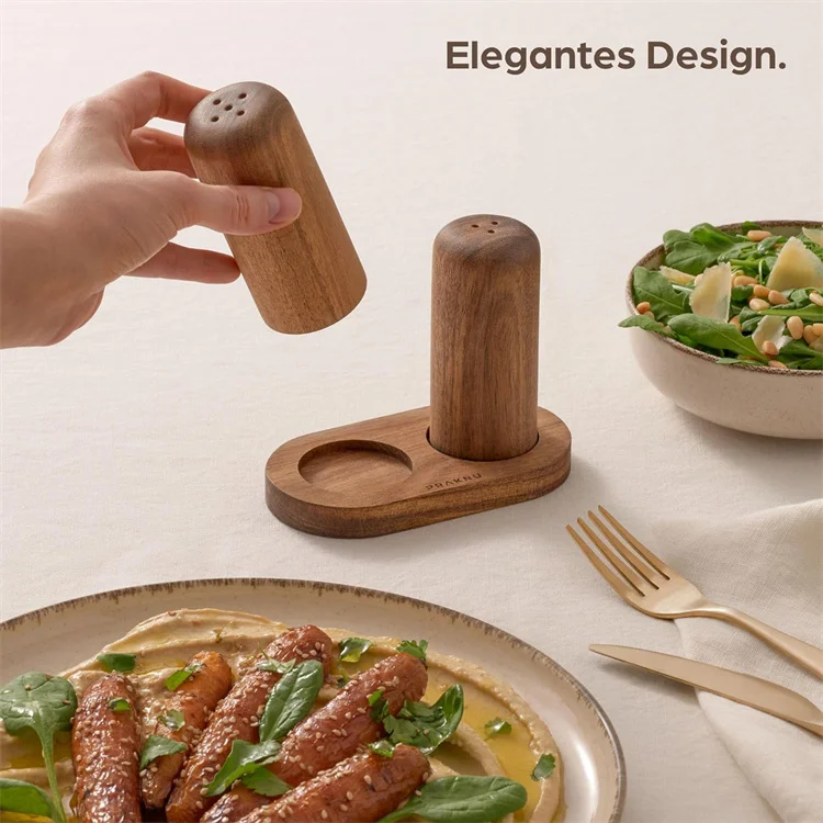 handmade natural acacia wood Salt and Pepper Shakers with saucer tray