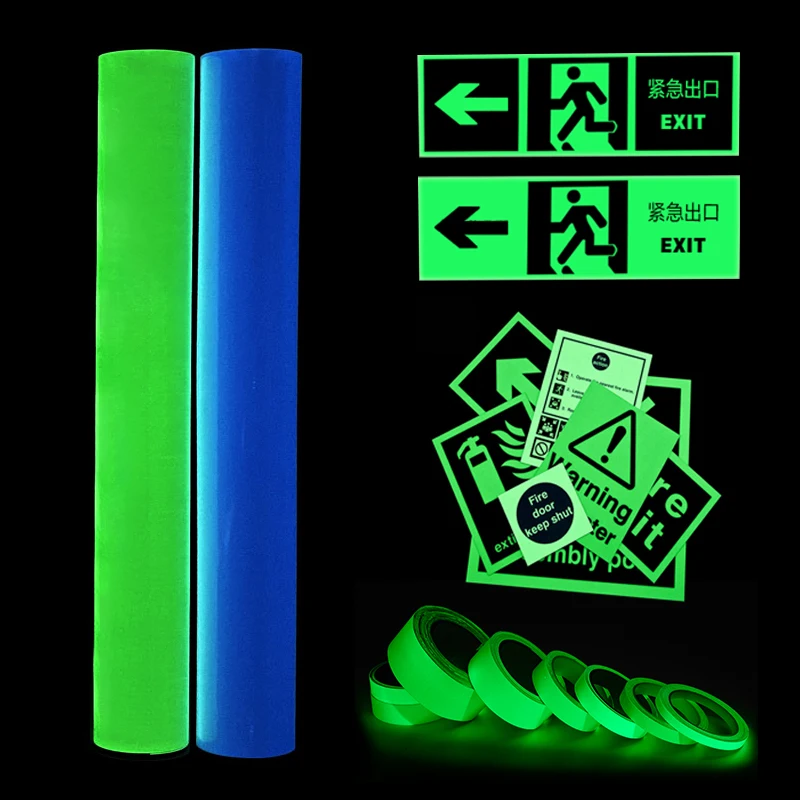 Printable PVC Luminous Film Self Adhesive Photo Luminescent Tape Glow in the Dark Sticker Tape for Exit Sign
