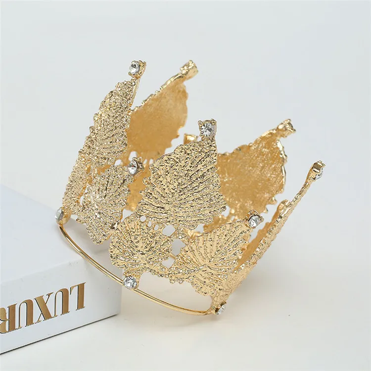 Корона из сплава с золотыми листьями украшения для торта круглые вороны на день рождения свадебные аксессуары волос золотые