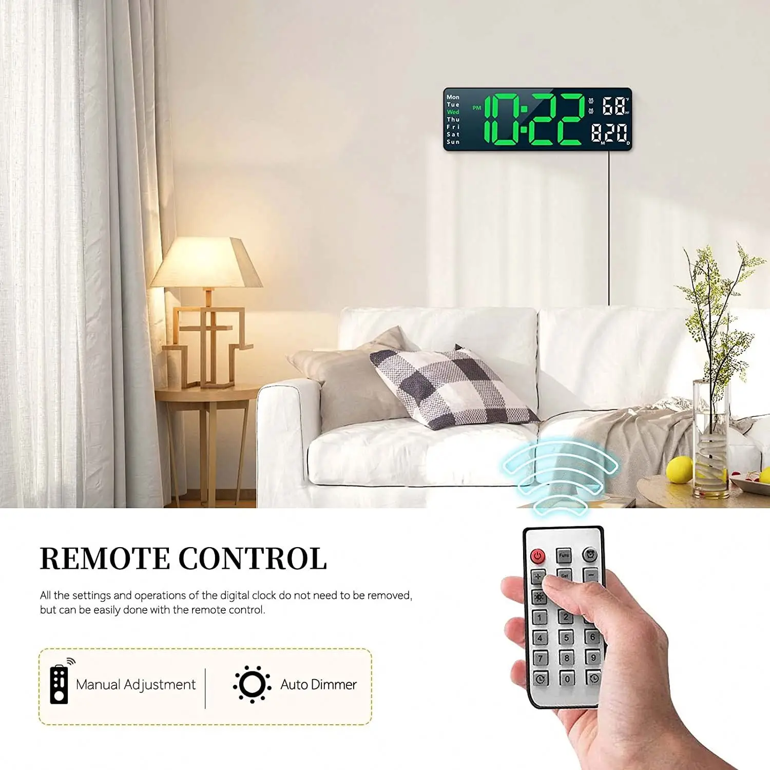 Large Screen Digital Wall Clock With Indoor Temperature Nordic Simple Living Room Wall Desk Led Alarm Clock with Remote Control