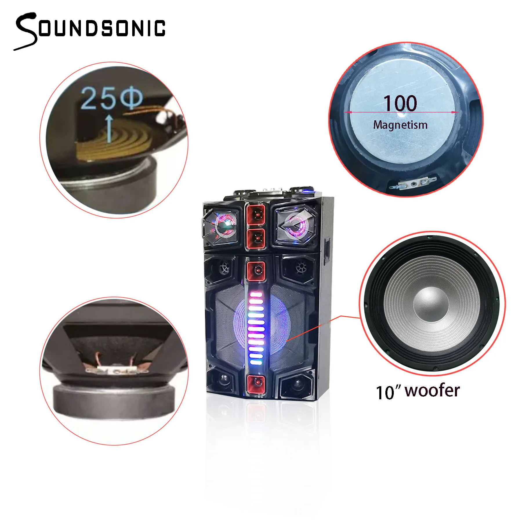 10 inch subwoofer active speakers with fm radio remote control, 5 eq