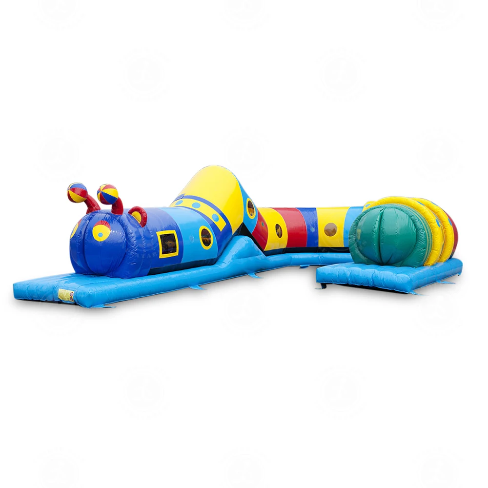 Large Size Sport Game Double Inflatable Worm Obstacle Course Kids Bouncy Castle Inflatable Train Tunnel
