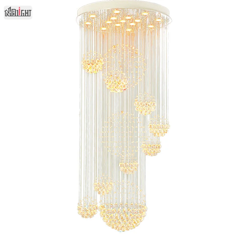 modern custom Large long staircase lighting LED ball pendant lamp raindrop spiral crystal chain chandelier for hotel and home