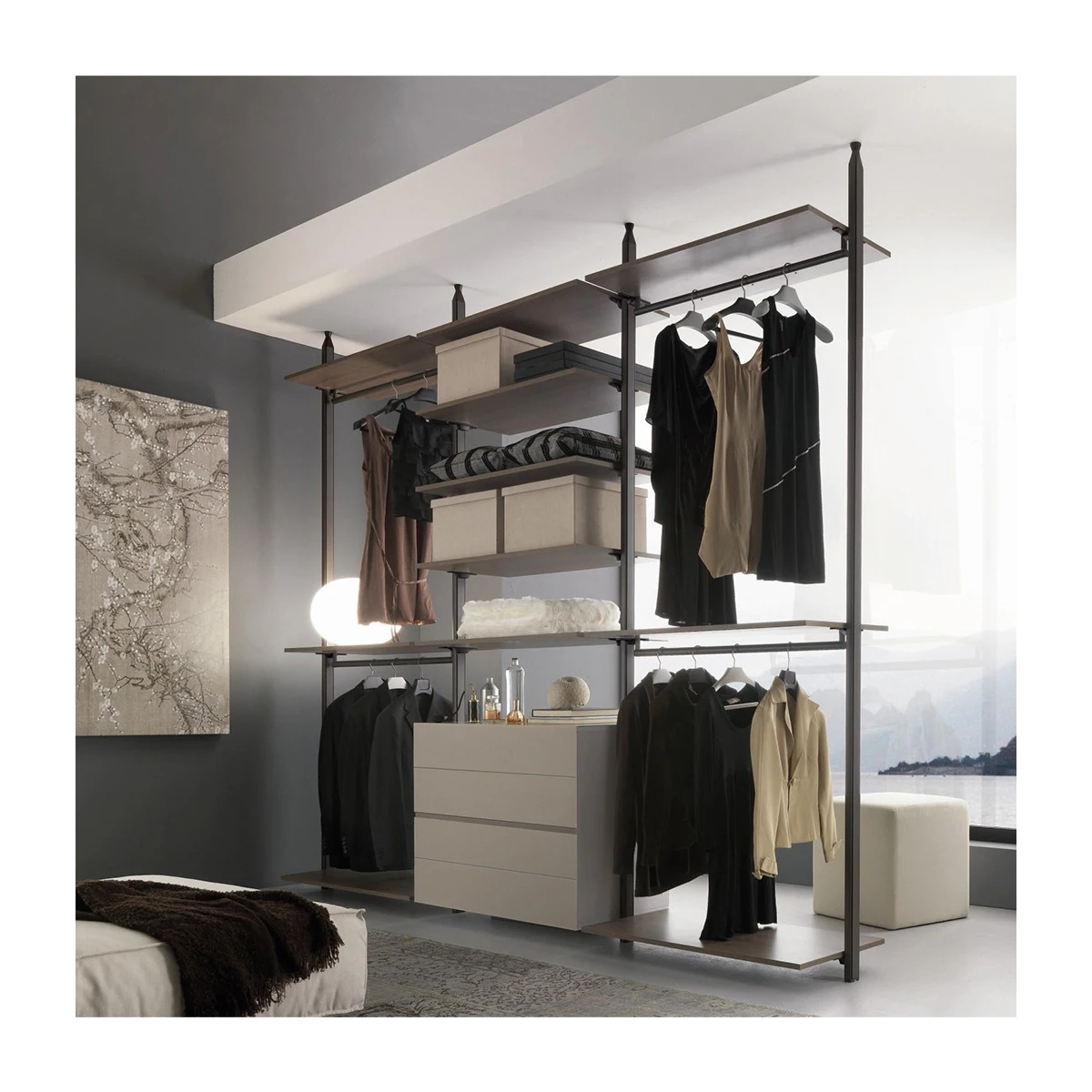 Aluminum Profile Particle Board Transparent Glass Wardrobe Cabinet With Drawer Amoires Wood Bedroom Furniture Wardrobe