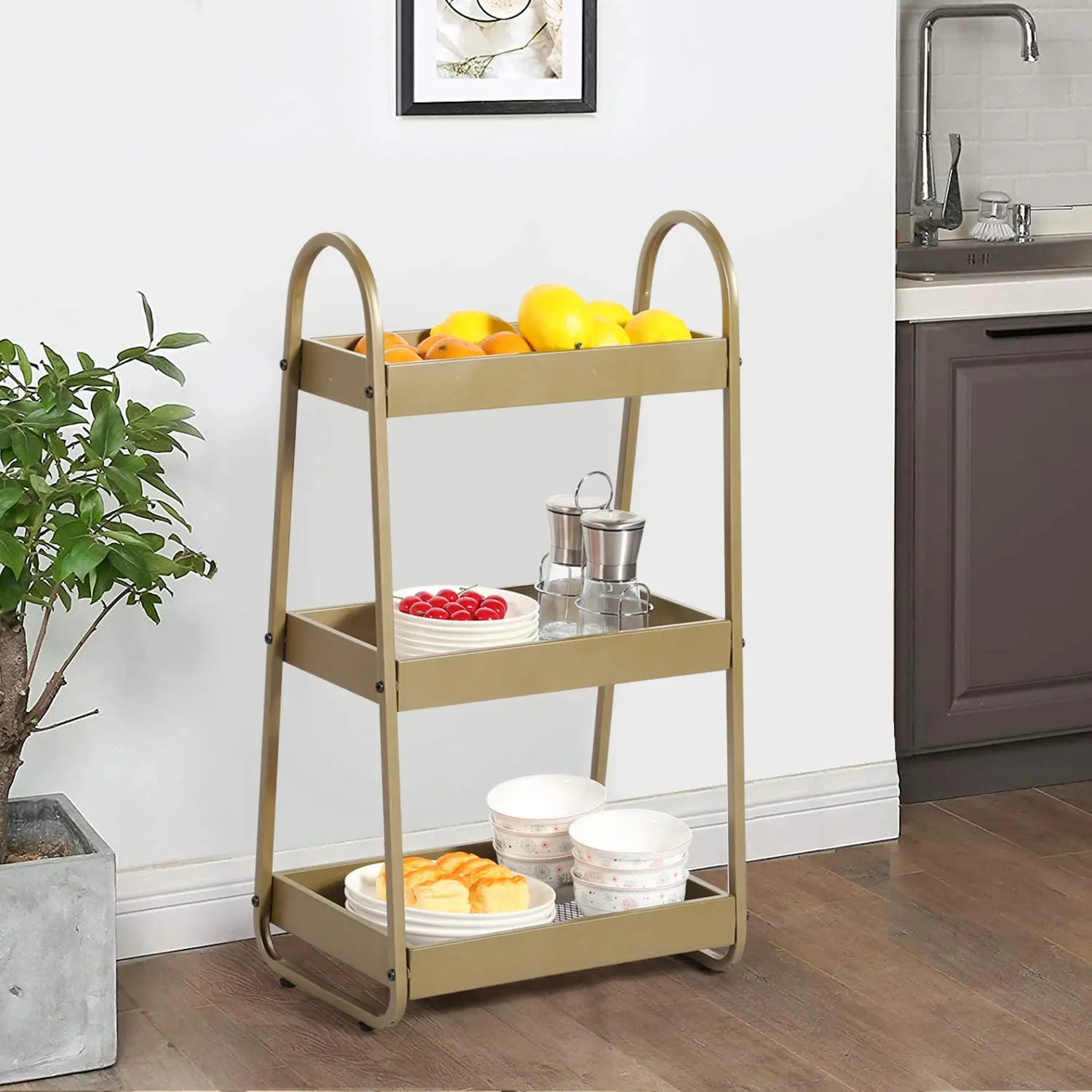 Top sale 3 Tier Utility Cart Wire Shelving Unit Heavy Duty Shelf Organizer Rack with Handle for Living Room