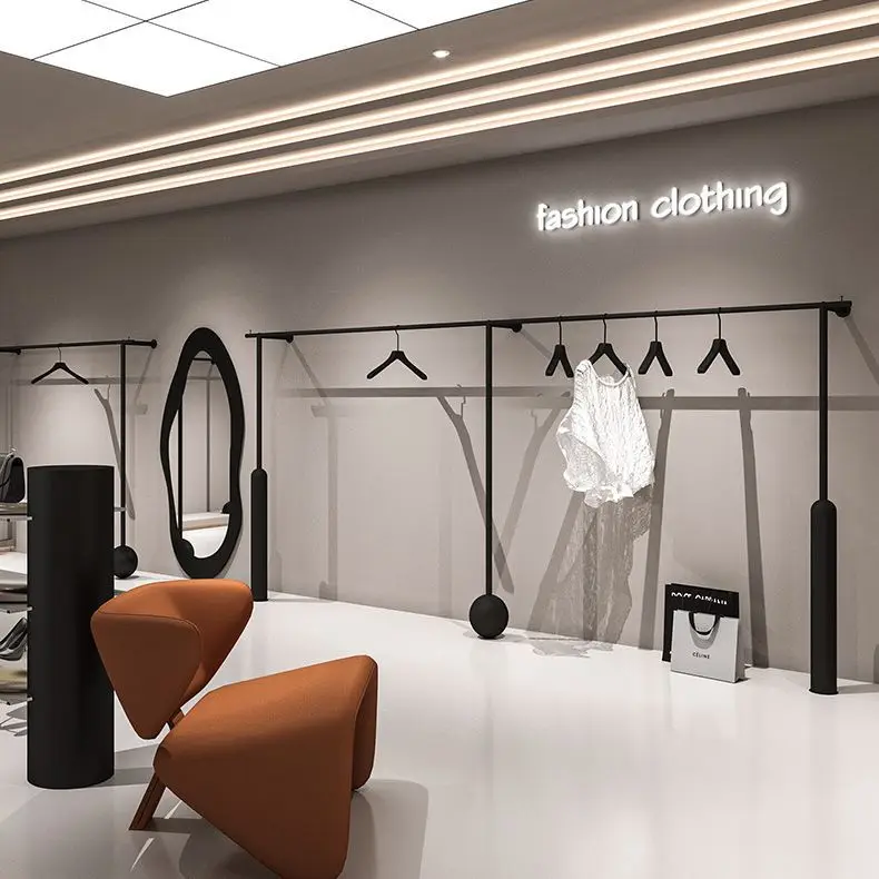 Golden Clothing Store Display Stand Combination Men Women Clothing Store Shelf Standing Cloth Rack