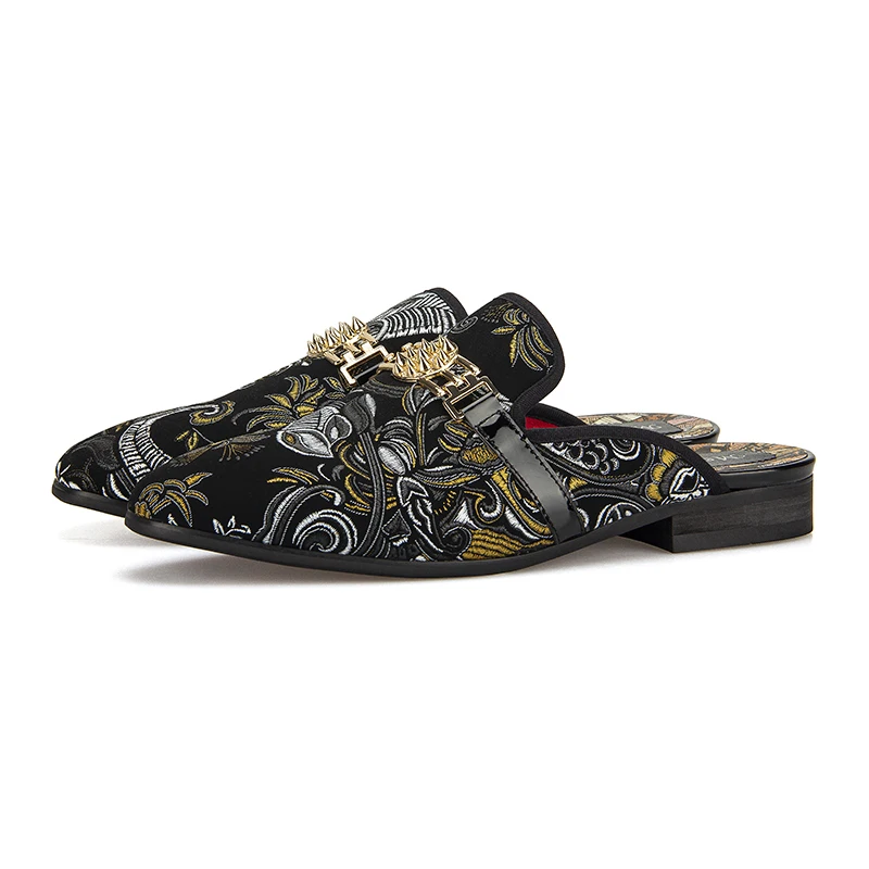 Mens Shoes Luxury Superfine fiber Embroidery pattern Slip-on Penny Loafers