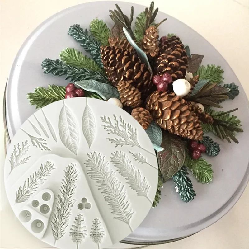 Silicone Sugarcraft Mold Leaf Foliage Christmas Tree Pineal Cone Resin Tools Cupcake Fondant Cake Lace Decorating Baking