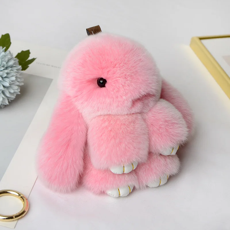 Hot Sell Wholesale Big Size 15cm Real Rex Rabbit Fur Plush Key Chains  Cute Keychain Fluffy Furry Fuzz Keyrings Backpack Pendant
