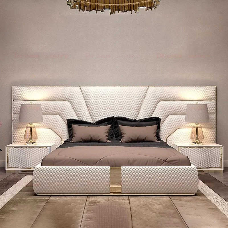HJ HOME Italian royal hotel upholstered beds High headboard double king size hotel luxury bedroom villa furniture