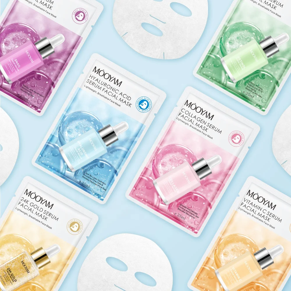 Private Label Korean Beauty Retinol Skin Care Serum Face Masks Sheet Snail Vitamin C Essence Mascarillasl Facial Mask