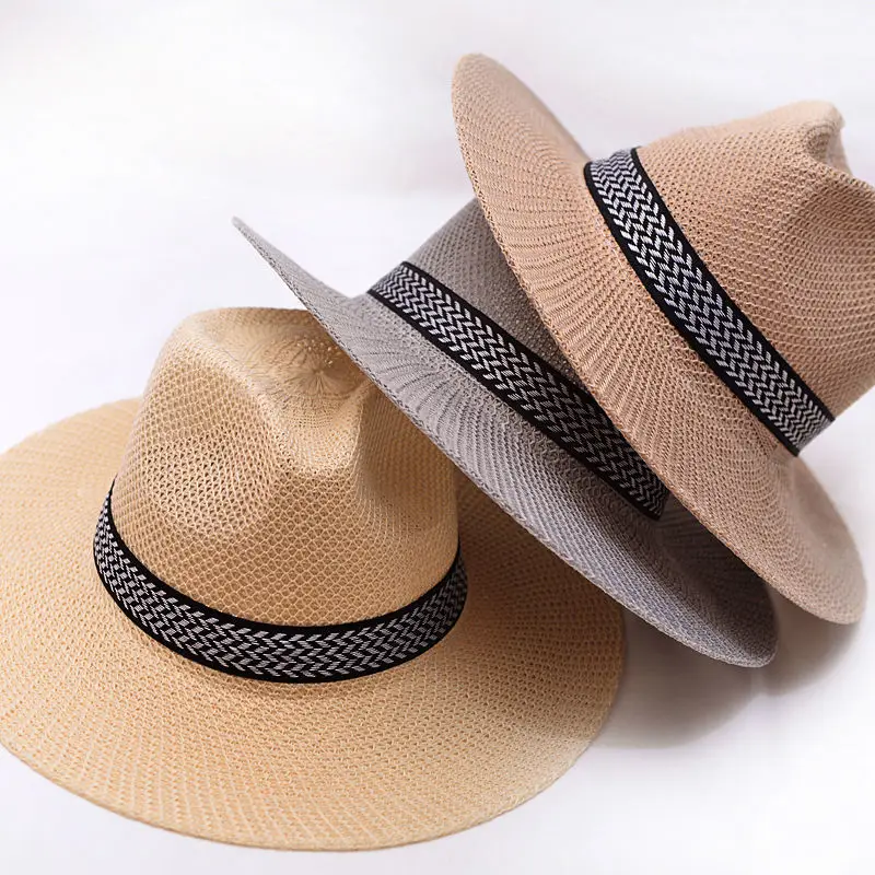 HZM-24041 New Design Western Cowboy Hat Panama Cow Jazz Sun Men Summer Beach Straw Summer Shade Travel Caps