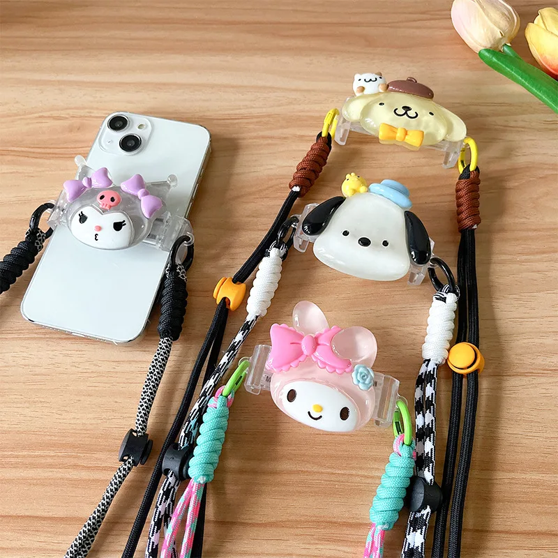 Cartoon Soft silicone Mobile Phone Back Clip Oblique Rope Doll Free Hand Anti-lost Bag Adjustable phone protection back clip