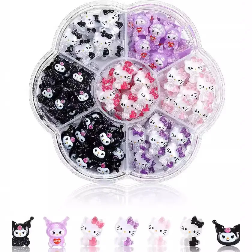 Sanrio Nail Charms Hello Kitty Design Nail Art Diy Mini Rhinestones Flatback Charms Crafts Stones for Manicure Nail Charms 70PCS