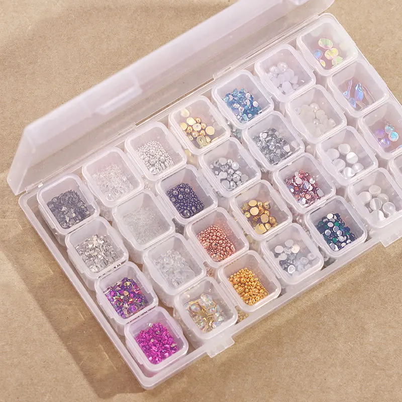28 Grid Nail Storage Box Jewelry Organizer Cosmetics Diamond Painting Storage Nail Decoration Accessories Clear Plastic BH-A215