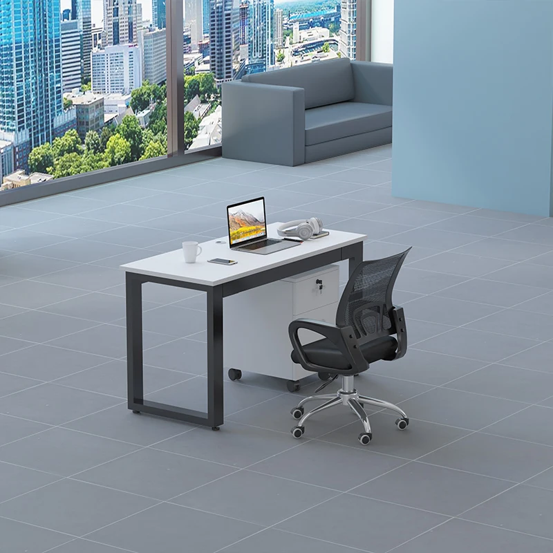 Modern MDF Office Furniture Working Desk With Drawers And Gold Stainless Steel Frame Glass Top Computer Work Table