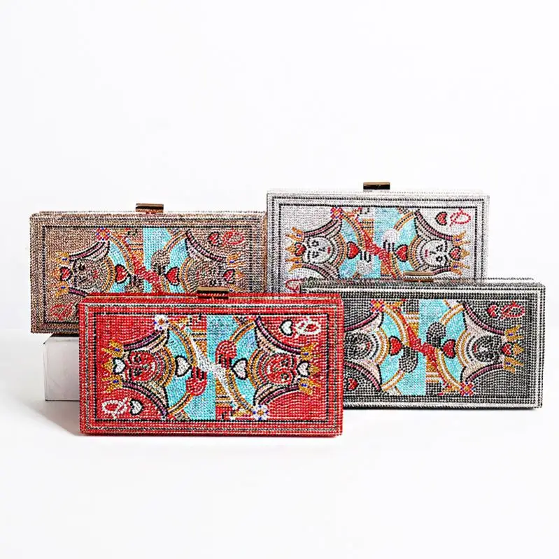 
European and American dinner bag poker pattern diamond chain purses crystal clutch bags wallet diagonally across evening bag 