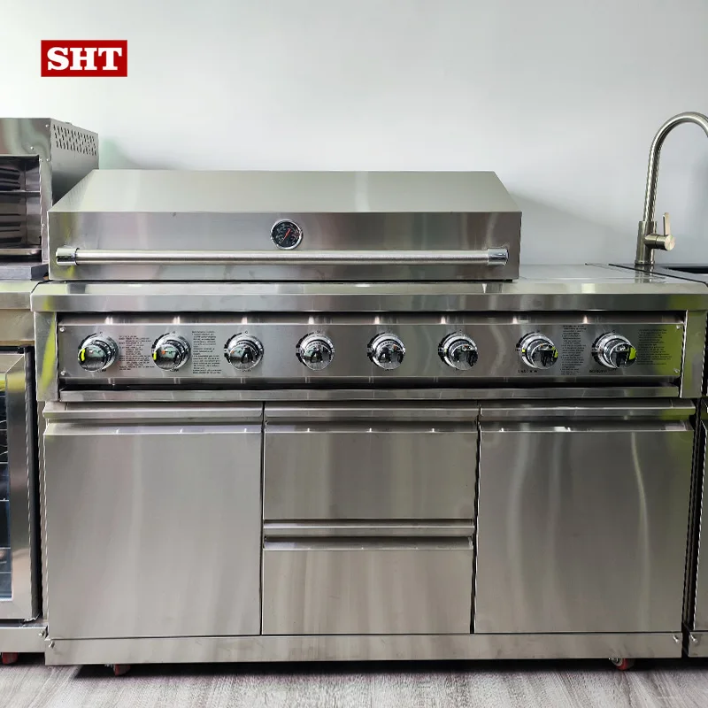 New metal kitchen 8 burners big drawers natural LPG outdoor bbq gas grill