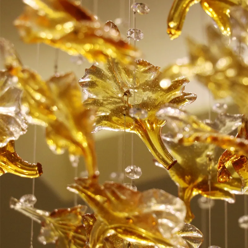 Custom lighting modern fashion art glass maple leaf type decorative large chandelier for high ceiling of hotel club banquet hall