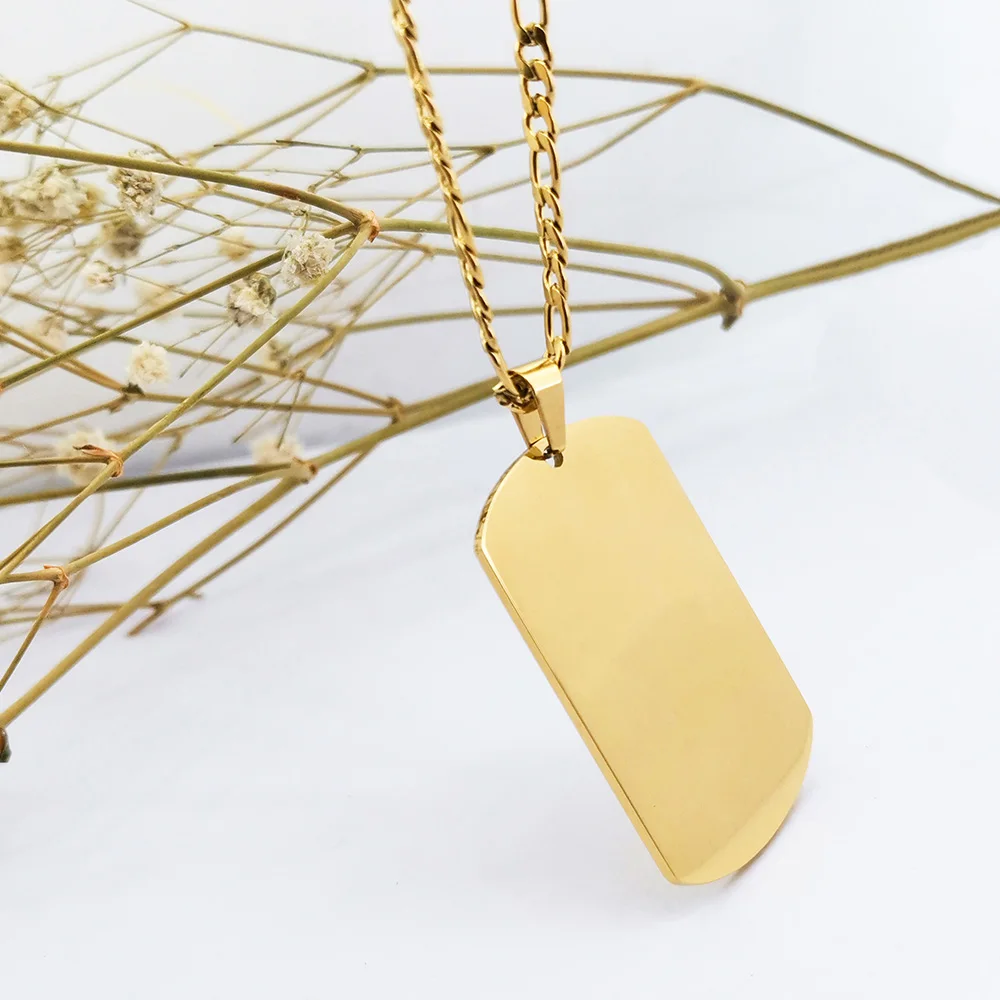 Men Jewelry Black Blank Pendant Charm Necklace Jewelry Dog NameTag Black Military Dog Tags Necklace For Dad Black Chain