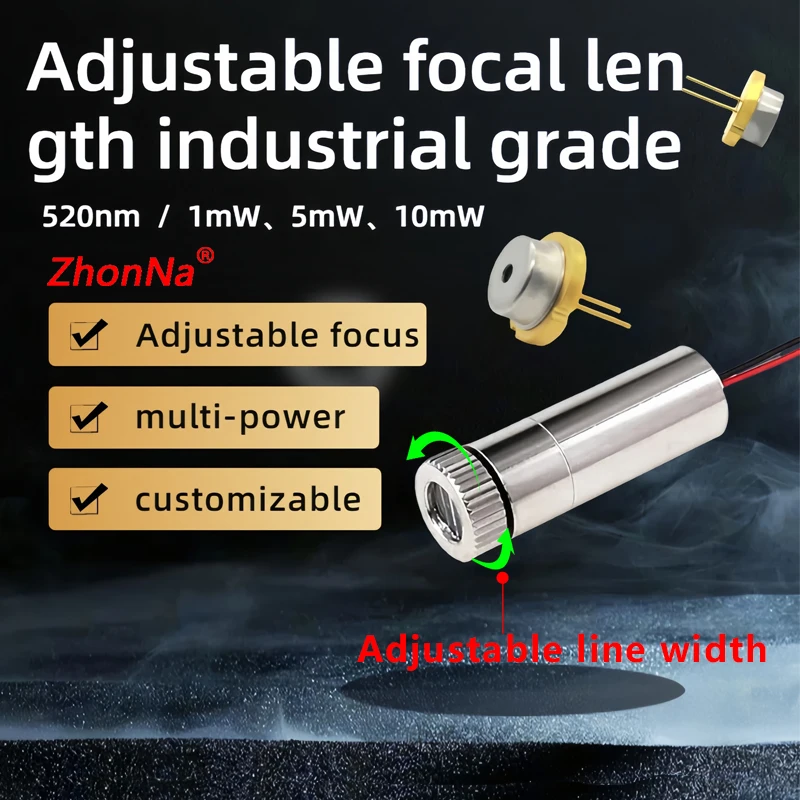 Green Light Single Point Horizontal Cross 520nm 10mW Laser Module Head Glass Lens Focusing Industrial Grade DC 3V-5V