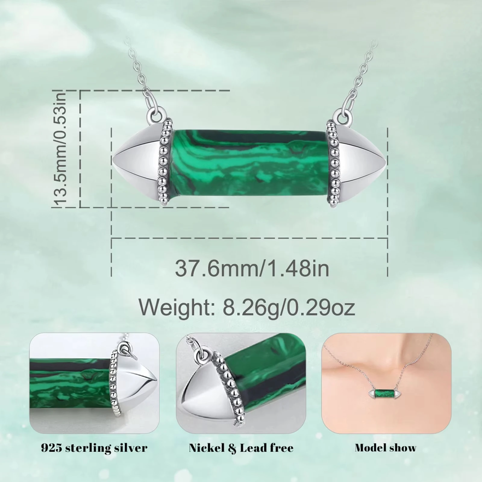 Natural Crystal Stone Gem Pendant  Spiritual Energy Natural Healing Stone Hexagonal Necklace Green Malachite Reiki Pendant