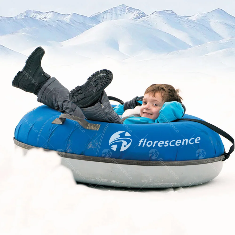 Florescence Heavy duty inflatable PVC double 2 person large snow sled tube with premium canvas cover for snow tubing