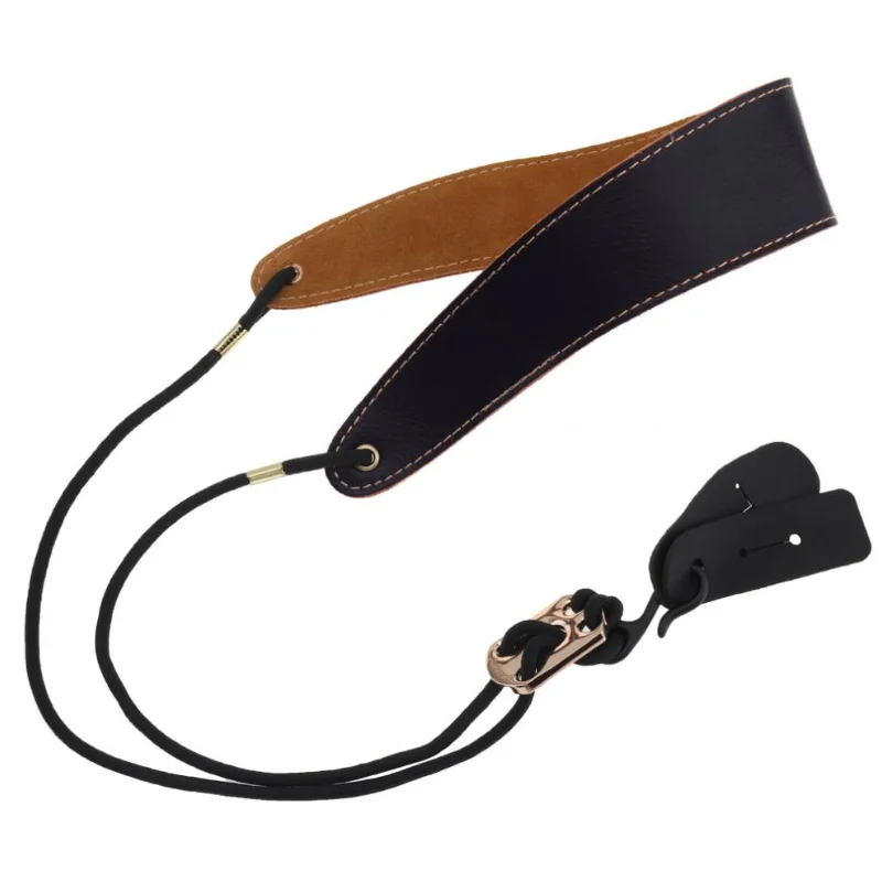 Adjustable Genuine Leather Saxophone Neck Strap Durable Clarinet Strap Single Shoulder Tenor Saxophone Belt