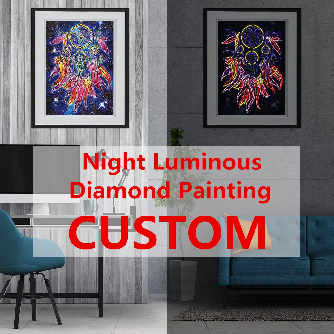 Night Luminous Diamond Painting Dreamcatcher Feather Diamond Embroidery Canvas Print Mosaic Art Mural Home Decor