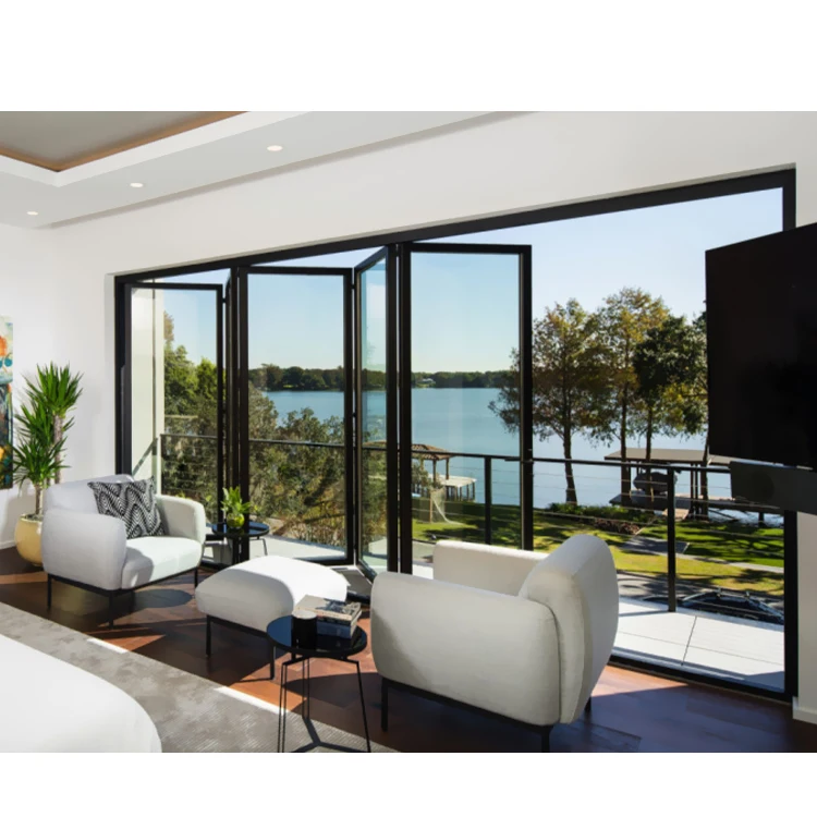 Customized Waterproof Glass Aluminum Folding Bifold Door Bifold Accordion Foldable Villa Exterior Patio Doors
